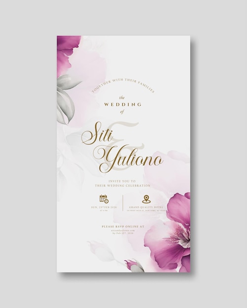 digital wedding invitation with purple flower watercolor