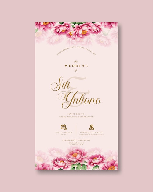 digital wedding invitation with red flower watercolor