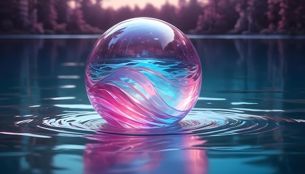 Vector a digitally rendered colorful eggshaped object with a swirling liquidlike interior the egg floats on the surface of a still body of water with a soft ethereal glow