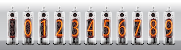 Digits on vintage vacuum tube display. Vector illustration