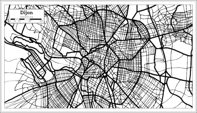 Dijon France Map in Black and White Color Vector Illustration Outline Map