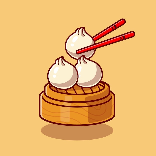 Dim Sum With Chopstick Cartoon 