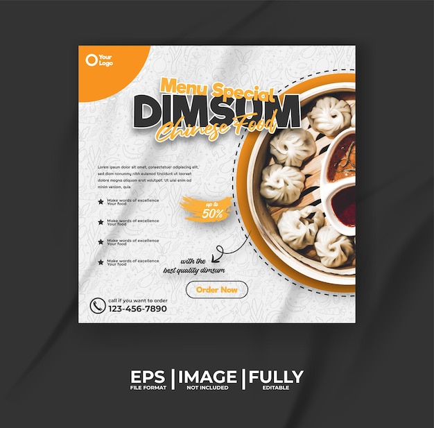 Dimsum Chinese food menu template With food pattern background