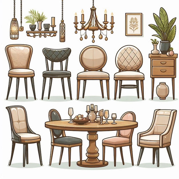 Vector dining chairs set vector illustration