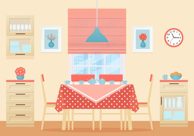 Dining room interior. illustration. Flat design.