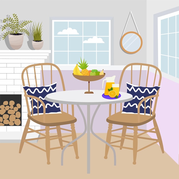 dining table in classic style. Cozy room interior illustration