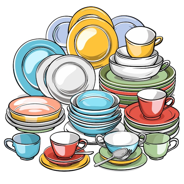 Vector dinnerware set cartoon isolated on transparent png hd