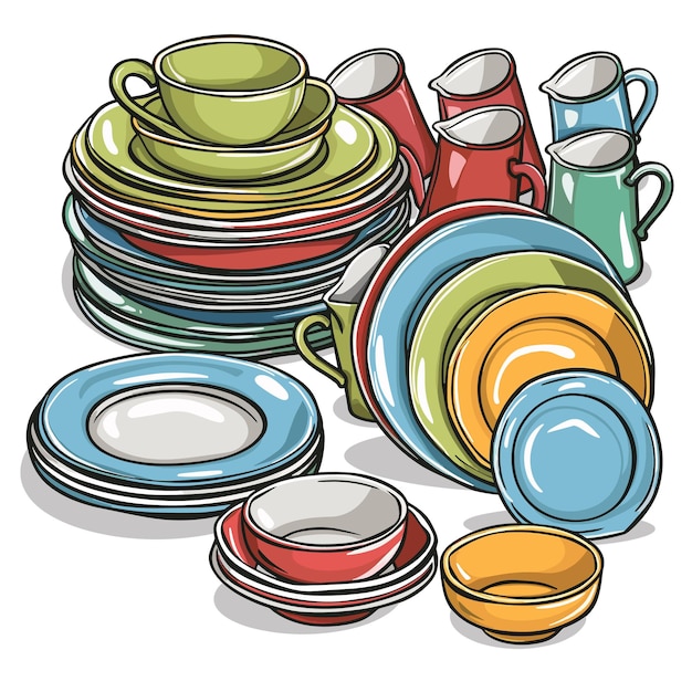 Vector dinnerware set cartoon isolated on transparent png hd