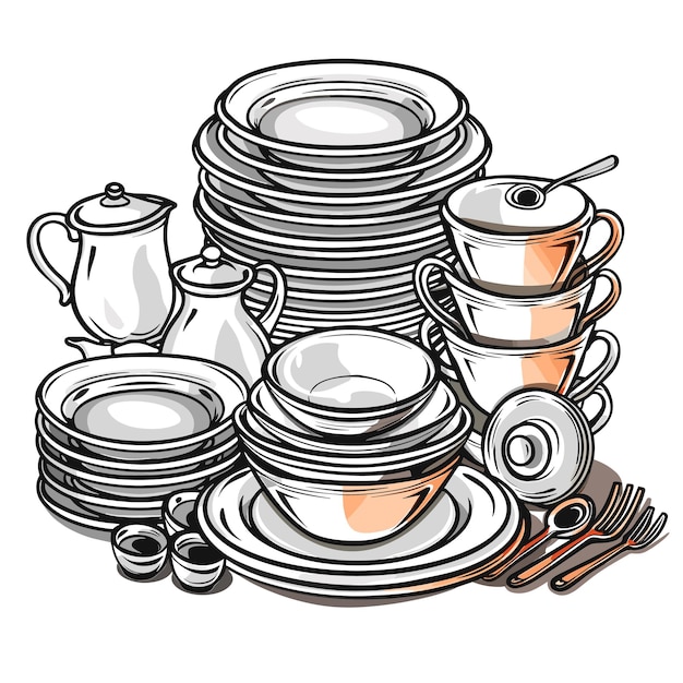 Vector dinnerware set cartoon isolated on transparent png hd