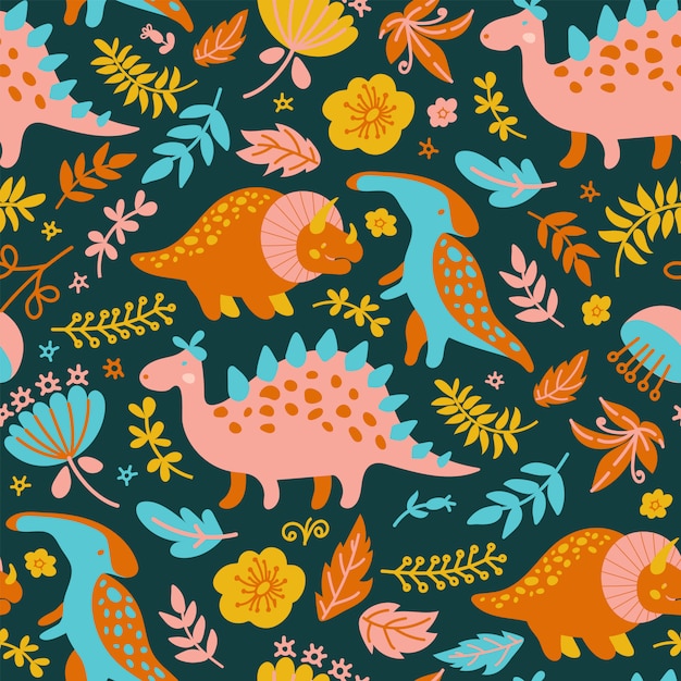 DINO PAPER Grunge Prehistoric Animals Seamless Pattern