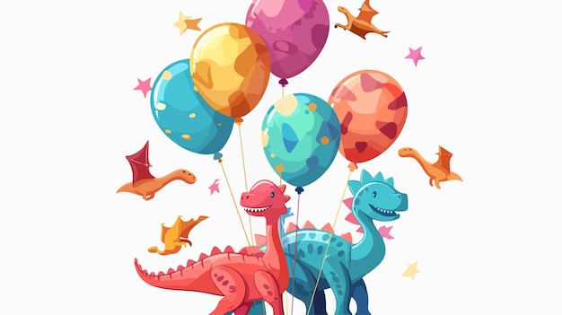 Dino Party Balloons Bouquet Vector Illustration