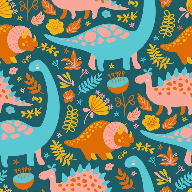 DINO TEXTILE Grunge Prehistoric Animals Seamless