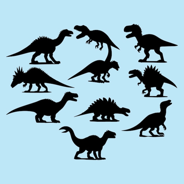 Vector dinosaur black silhouette set clip art vector