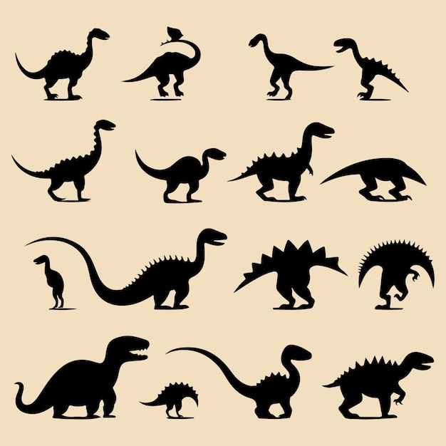 Dinosaur black silhouette set Clip art