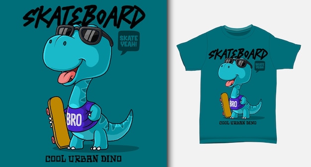 Dinosaur carrying a skateboard. with t-shirt design.