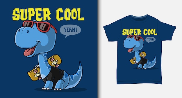 Dinosaur carrying a skateboard. with t-shirt design.