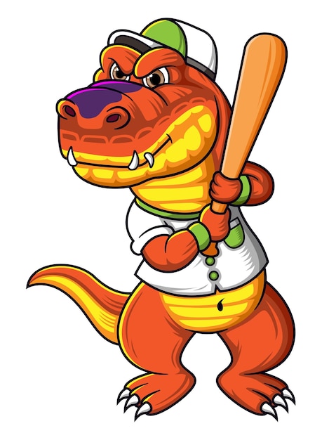 Dinosaur character with baseball playing pose