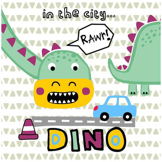 dinosaur in the city funny animal cartoon