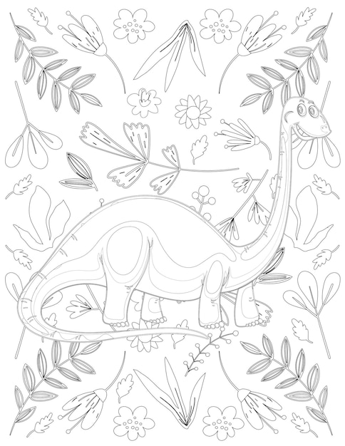 Dinosaur Coloring Page, Cartoon Dinosaur, Dinosaur Vector