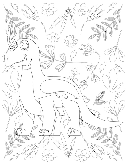 Dinosaur Coloring Page, Cartoon Dinosaur, Dinosaur Vector