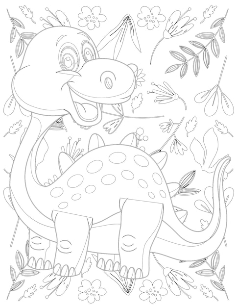 Dinosaur Coloring Page, Cartoon Dinosaur, Dinosaur Vector