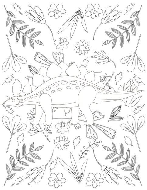 Dinosaur Coloring Page, Cartoon Dinosaur, Dinosaur Vector