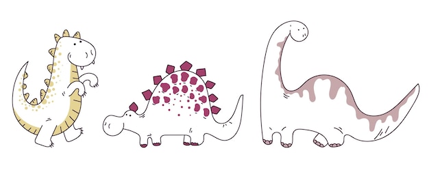 Dinosaur cute doodle sketch line art animal isolated set collection graphic design cartoon