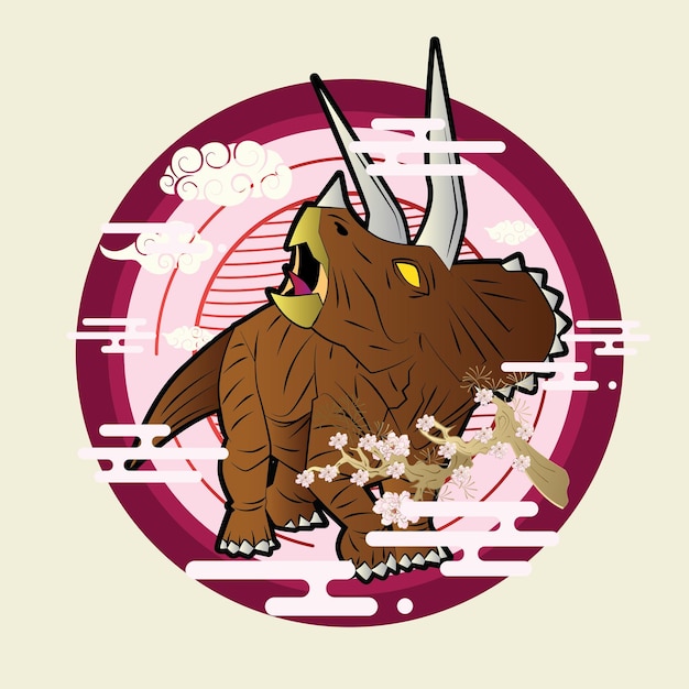 dinosaur design illustration with japanese style background