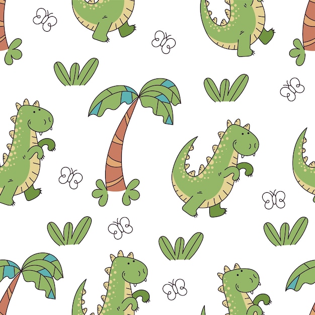 Dinosaur doodle simple line animal seamless endless pattern background cover abstract concept