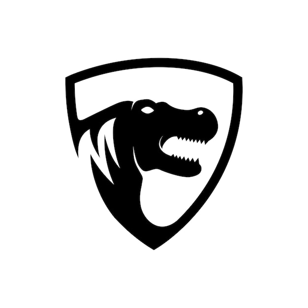 dinosaur head logo with shield abstract vector