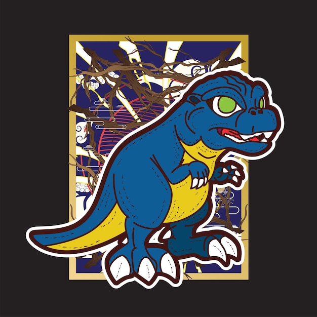 dinosaur illustration with japanese style for kaijune event, notebook, logo