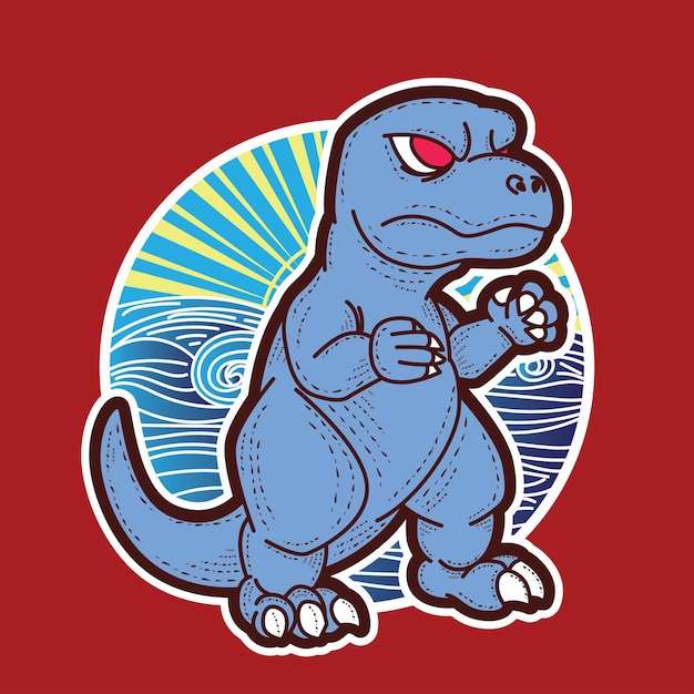 dinosaur illustration with japanese style for kaijune event, notebook, logo