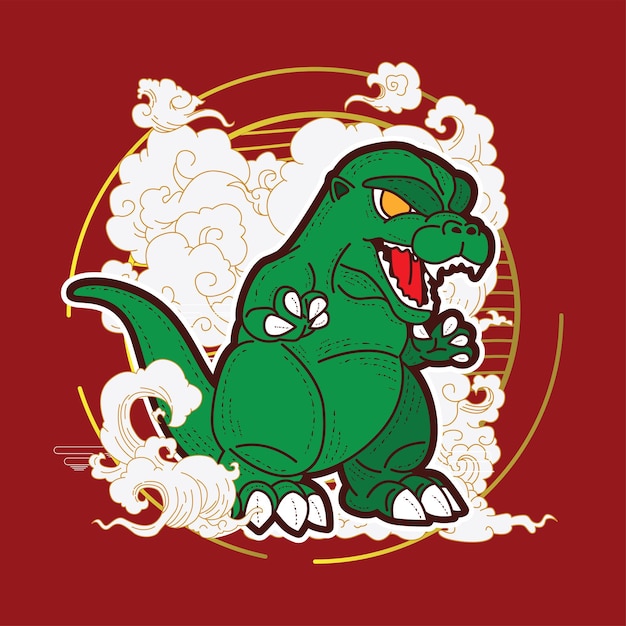 dinosaur illustration with japanese style for kaijune event, notebook, logo