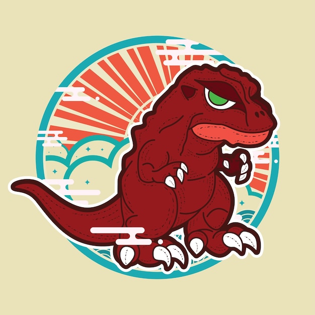 dinosaur illustration with japanese style for kaijune event, notebook, logo