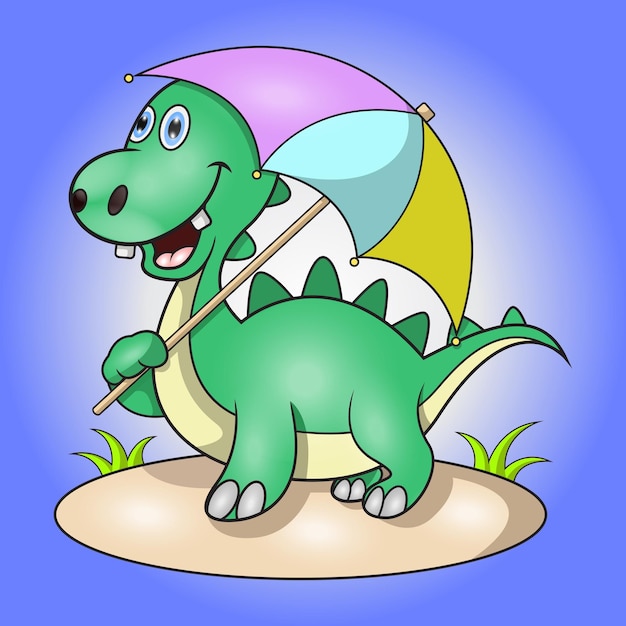 A dinosaur is holding an umbrella