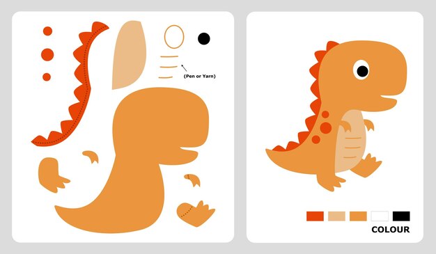 Vector dinosaur patterns for applique patchwork and paper crafts in cut and paste puzzle patterns