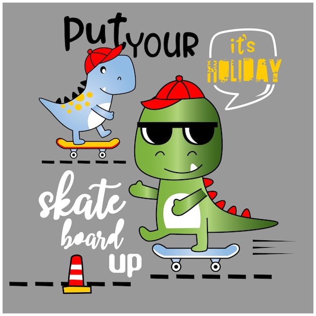 dinosaur playing skateboard funny animal cartoon