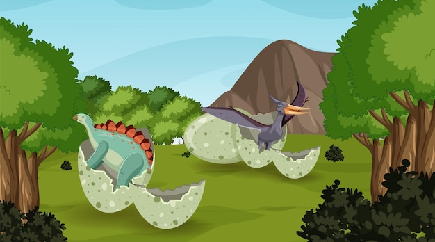 Dinosaur in prehistoric forest scene