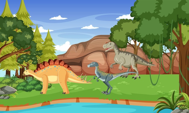 Dinosaur in prehistoric forest scene