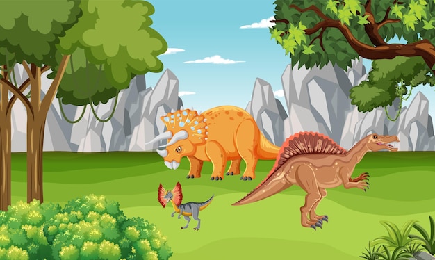 Dinosaur in prehistoric forest scene