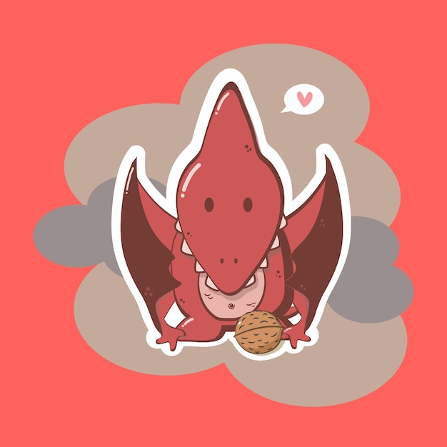 Dinosaur Pterodactyl With Walnut Vector