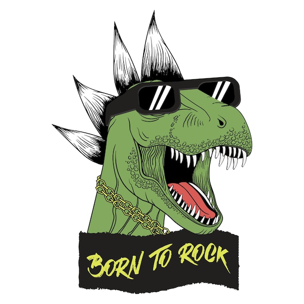 Dinosaur Rex with sunglasses and punk hairs vector illustrations For tshirt prints and other uses