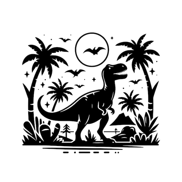 Vector dinosaur silhouette vector hand drawn trex silhouette dino black and white isolated icon vector