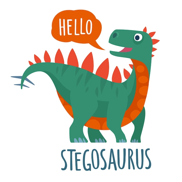 Dinosaur speak Hello Vector colorful flat icon Lettering stegosaurus