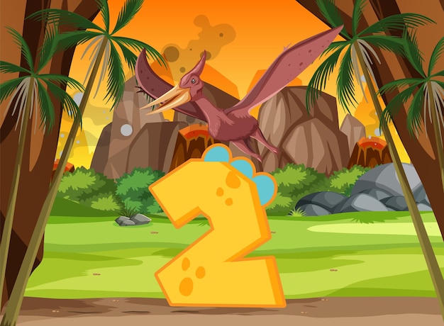 A dinosaur with number two cartoon