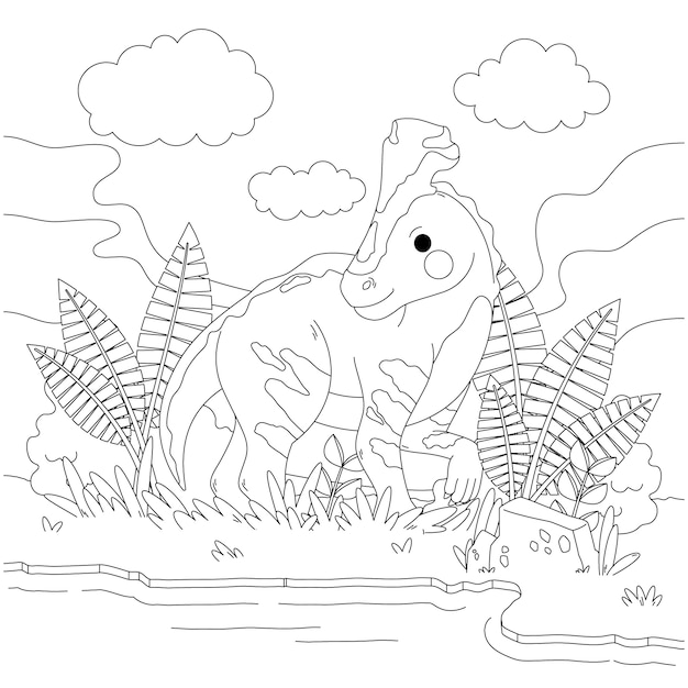 Dinosaurs coloring book illustration