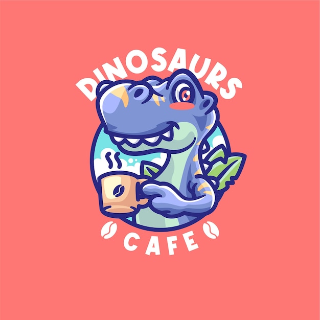 Dinosaurs Drinking Coffee Mascot logo Template