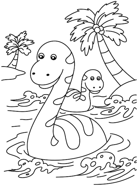 dinosaurs soaking in water cartoon cute coloring page for kids vector