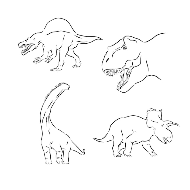 Dinosaurs vector drawings set, dinosaur, vector sketch illustration