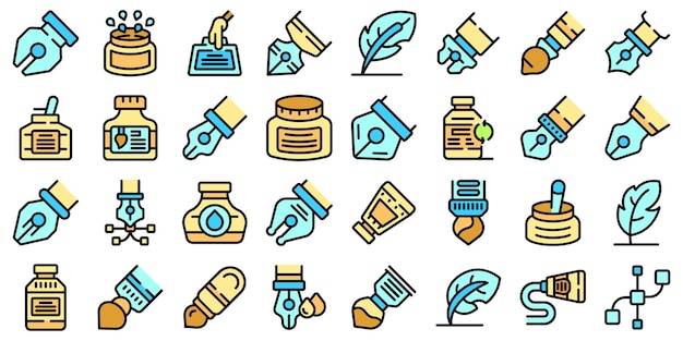 Dip pen tools icons set vector flat